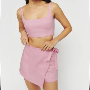 Reformation Two Piece Pink Linen Coord Set